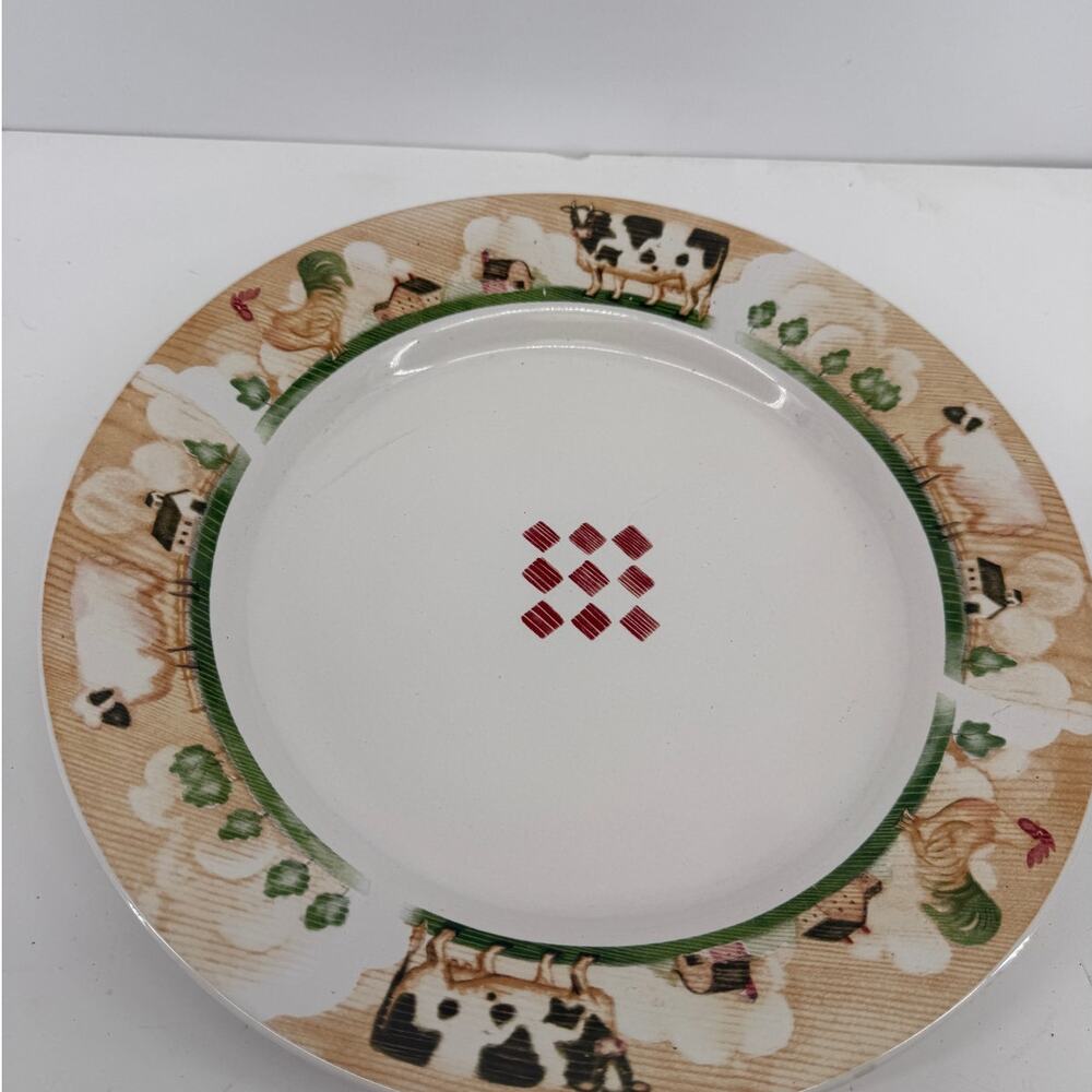 Gibson Farmhouse Dinner Serving Platter Cow Rooster Sheep Country Kitchen 12"
